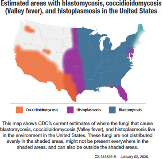 Geographic distribution of endemic fungal infections